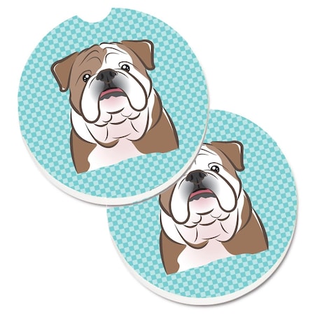Carolines Treasures Checkerboard Blue English Bulldog Set of 2 Cup Holder Car Coaster BB1157CARC